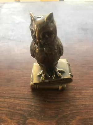 Vintage Owl Bird Books Figurine 4.5” Tall Paper Weight Cast Brass Metal • $9.95