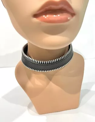 Leather Choker Zipper Trim Snap Closure Adjustable Collar 1.25” Wide • $18