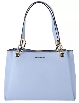 Michael Kors Trisha Large Tote Triple Gusset Compartment Shoulder Bag Pale Blue • $128