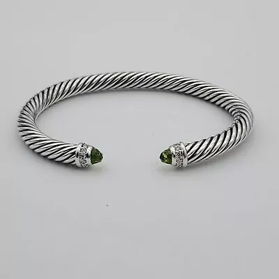 David Yurman Cable Classic 5mm Cuff Bracelet With Peridot And Diamonds Sz Medium • $240