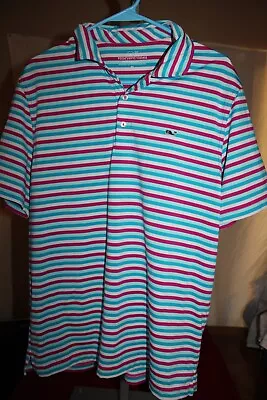 VINEYARD VINES Men Polo Shirt SIZE MEDIUM POLYESTER STRIPED GOLF • $0.99