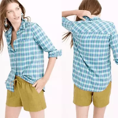 J. Crew Blue & Green Plaid Button Up Boy Shirt Sz 2 • $20