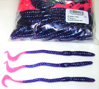 Mister Twister 100 Pack 6 Inch Phenom Worm Lures Grape Blue Flake Firetail Color • $21.99