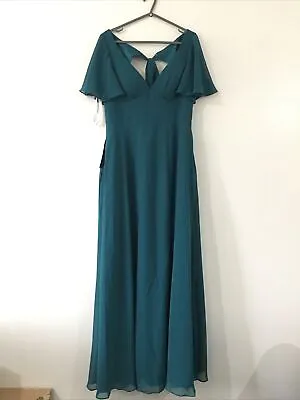 AZAZIE KIMBER A-Line Ruched Chiffon Floor-Length Dress Peacock Size A10 • £105