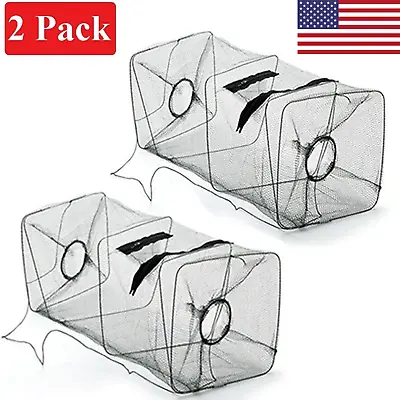 2 Pack Fishing Bait Trap Net Fish Cast Cage Crab Minnow Crawdad Shrimp Foldable • $7.79