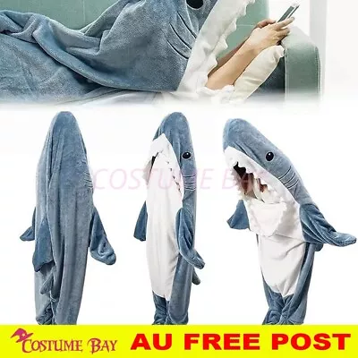 Adult Kids Blue Shark Sleeping Bag Blanket Hoodie Soft Flannel Jumpsuit Pajamas • $34.95