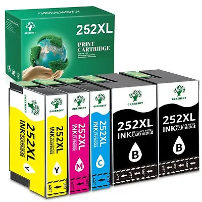 5 Pk 252XL Ink Cartridges Color Bk New For Epson WorkForce WF3620 WF7620 WF-7710 • $15.76