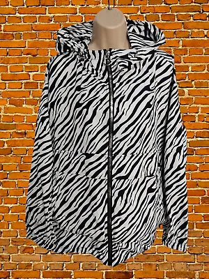 Womens Zara Lightweight Zebra Print Rain Coat Jacket Mav Zip Up Hood Size Eur L • £16.99