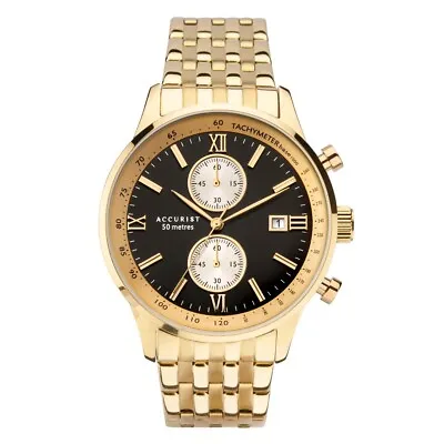 Accurist Mens Watch With Black Dial And Gold Strap 7403 • £59.99