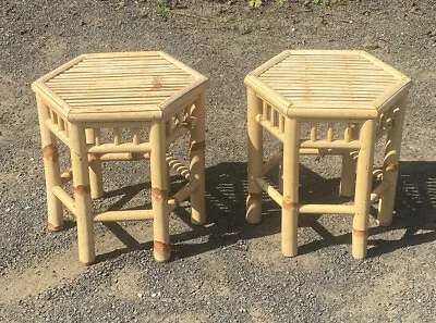 Vintage Pair Of Bamboo / Cane Side / Occasional Tables.. • £65