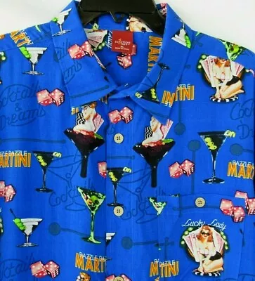 Hawaiian Shirt Mens XL Martini Gambling JUNCTION WEST Blue Button Up NWT • $12.95