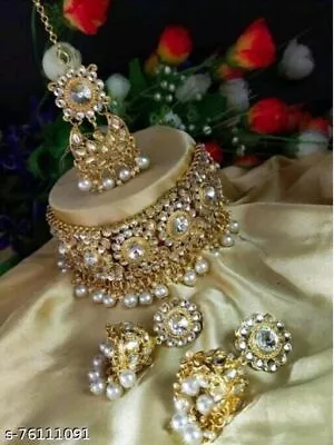 Indian Bollywood Gold Plated Kundan Choker Bridal Necklace Earrings Jewelry Set • $41.46