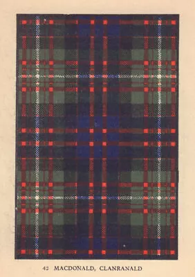 MacDonald Of Clanranald. Scottish Clan Tartan. SMALL 8x11.5cm 1937 Old Print • $8.70