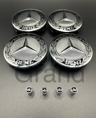 8pc Fits Mercedes-Benz Wheel Rim Center Caps  & Tire Valve Air Caps Set AMG • $29.95