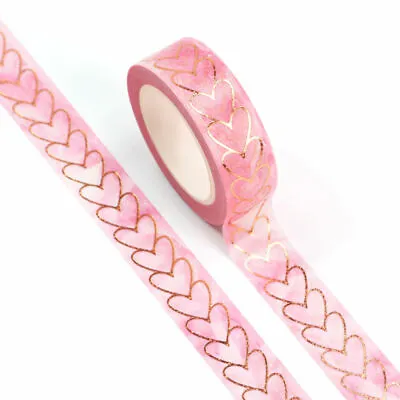 $5.50 • Buy Washi Tape Rose Gold Foil Chain Of Hearts Pink Metallic Gilded Valentines