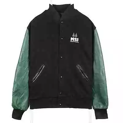 Holloway 90's College Letterman Leather Button Up Varsity Jacket Large Black • £30