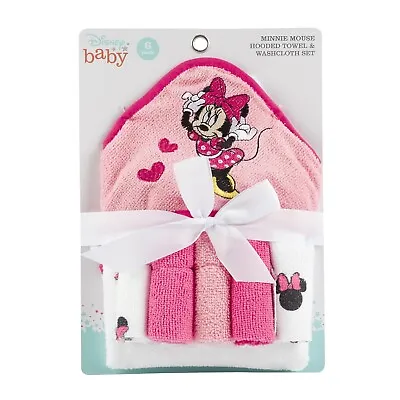 Disney Baby Minnie Mouse Hooded Towel & Washcloth Set Of 6 NEW • $15.49