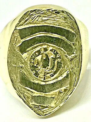 HEAVY POLICE BADGE RING Custom Security Guard SHIELD RING SOLID 14K Yellow GOLD • $1250