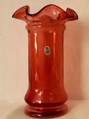 Vintage Fenton Cranberry Glass Cylindrical Ruffle Top Vase • $58