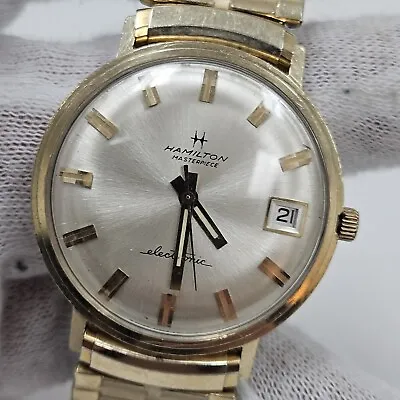 Vintage Hamilton Masterpiece 10k Gold Electronic Mens Wrist Watch Date Working • $995