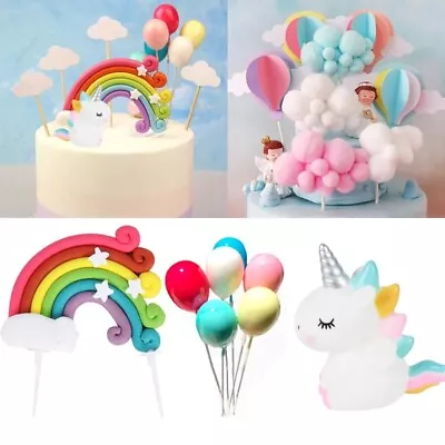 Rainbow Unicorn Cake Topper Cloud Cake Flags Birthday Kids Favors Decor Party • $17.49