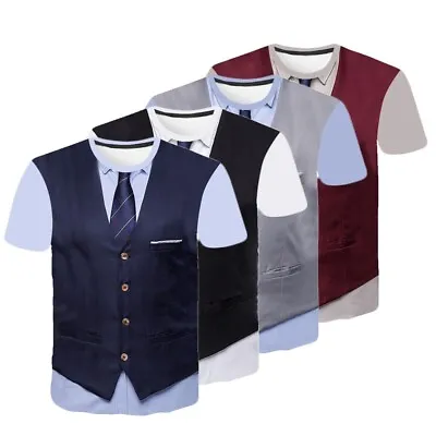 £12.44 • Buy Top T-Shirt Fake Fashion O Neck Graphics Suit Tie Summer Print T Tuxedo