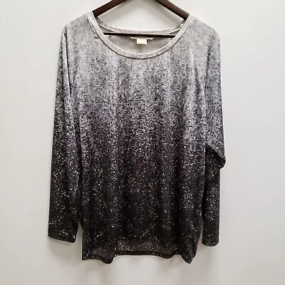 Michael Kors Womens Faux Sequin Top Size 2X Black Ombre Long Sleeve Round Neck • $34.88