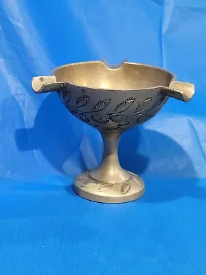 £28.32 • Buy Vintage  Etched Engraved Brass Pedestal  Ashtray 2.25  Tall 