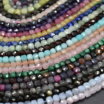 5mm  - 6.5mm FACETED Gemstone CUBE Beads - 15  Strand - Various Gemstones • £24.99