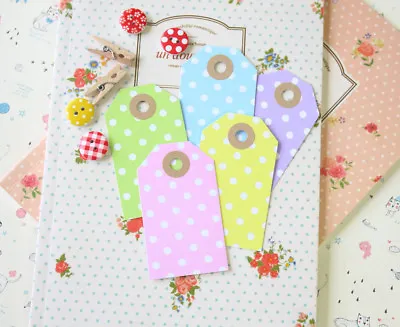 White Polka Dot Pastel Luggage Tags 20pc DIY Wedding Craft Gift Tag Shop Labels • £3.50