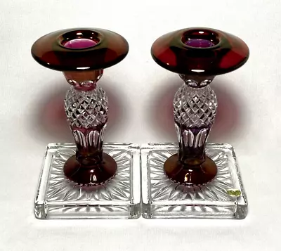 WESTMORELAND ~ Early Pair Of 6  SINGLE  LIGHT CANDLESTICKS (Waterford Ruby Bowl) • $68