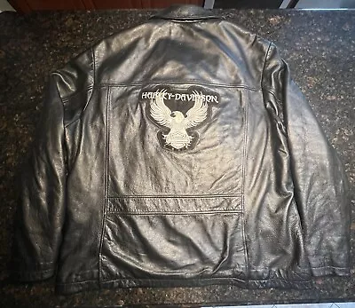 RARE Vintage Harley Davidson Men’s Black Leather Motorcycle Jacket Size 2XL Tall • $224.95