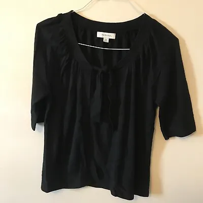 Merona Woman Medium Black Open Chest  Front W/Tie Short Sleeve Sweater • $8.49