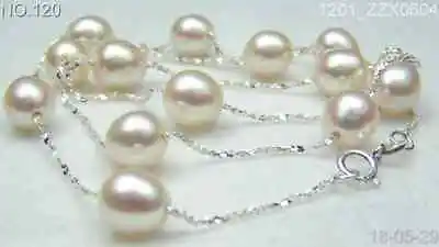 Genuine 9-10mm White Pearl 925 Sterling Silver Chain Necklace • $20.99