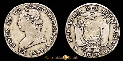 República De Ecuador. 2 Reales. (615 G.). Quito. 1849. Ensayador G·J. KM-33.... • $187.25