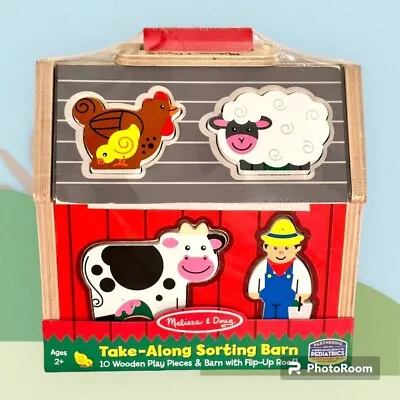 Melissa And Doug Wooden Take Along Sorting Barn With 10 Wooden Barn Animals NEW • $14.99