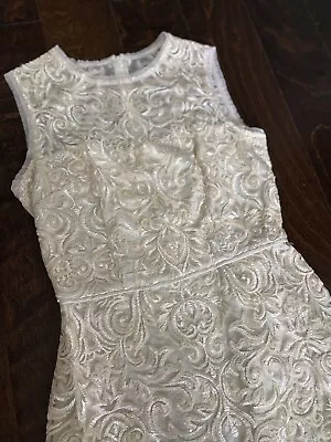 Maggy London Lace Sequin Sheath Ivory Cocktail Dress Sz. 2 Below Knee • $25