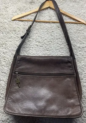 Fossil Brown Leather Rustic Vintage Messenger Shoulder Bag 11x12.5 Inch GUC • $35