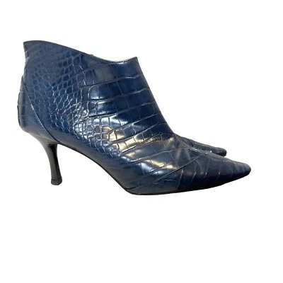 $30.99 • Buy Zara Ankle Boots Womens 8 Blue Booties Faux Leather Faux Croc Pointed Toe Heeled