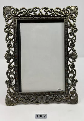 Vintage Heirloom HeavyMetal Ornate Jeweled Gold Tone Picture Frame Damaged Glass • $12.99