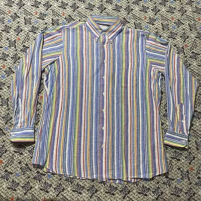 Maus & Hoffman Linen Rainbow Striped L Men's Button Up Shirt • $29.99