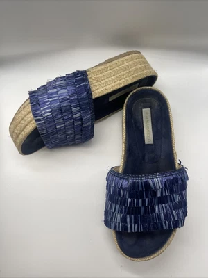 $60 • Buy Paloma Barcelo Espadrille Platform Blue & Tan Sandal Slides Sz 36