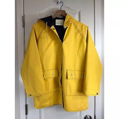 Vintage Rain Wave Yellow Vinyl Rain Jacket Snap Front Women's Size S • $45