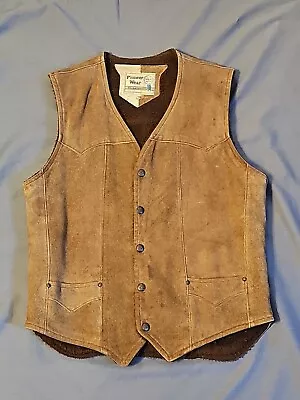 VINTAGE Pioneer Wear Men Jacket 38 Brown Vest Genuine Leather Suede 90s USA • $42.99