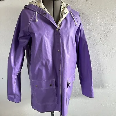 Vintage 80s Purple Polka Dots Womens Rain Coat Size Med PVC • $61.14