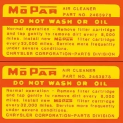 Mopar 1963 & 1964 426 Max Wedge 3705 Air Cleaner Instruction Decals 2463978 • $25.98