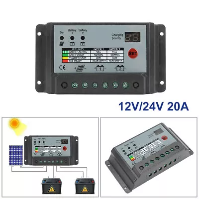 12V/24V Solar Batteries Charger Controller Panel Dual Battery Regulator Switch • £19.10