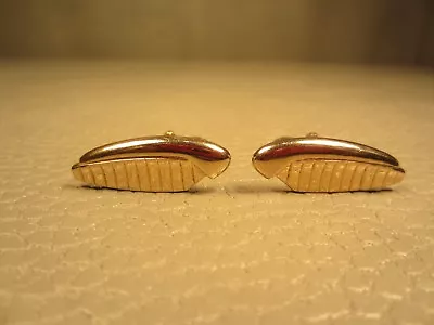 Vintage Mid Century Modern Leaf Design Yellow Gold Plated Cuff Links  • $12.95