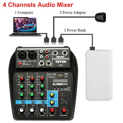 £25.99 • Buy 4Channel Sound Mixing Mixer USB Audio DJ Console Live Recording Musical Mixer