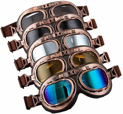 Motorcycle Pilot Aviator Goggles Vintage Retro Style Cruiser Scooter Yellow Lens • $10.61
